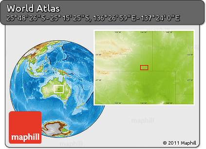 Physical Location Map of the Area around 25° 31' 56" S, 136° 55' 30" E