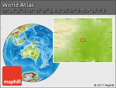 Physical Location Map of the Area around 25° 31' 56" S, 136° 55' 30" E