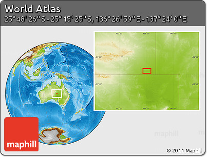 Physical Location Map of the Area around 25° 31' 56" S, 136° 55' 30" E