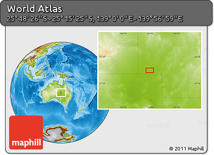 Physical Location Map of the Area around 25° 31' 56" S, 139° 28' 29" E