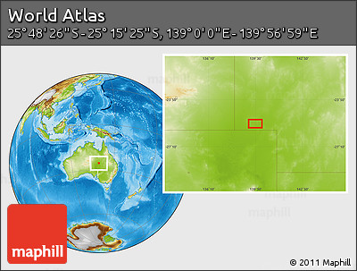 Physical Location Map of the Area around 25° 31' 56" S, 139° 28' 29" E