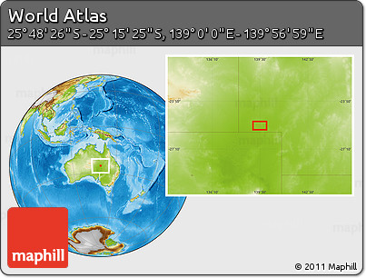 Physical Location Map of the Area around 25° 31' 56" S, 139° 28' 29" E