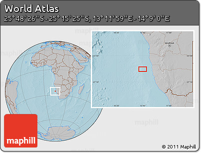 Gray Location Map of the Area around 25° 31' 56" S, 13° 40' 30" E, hill shading