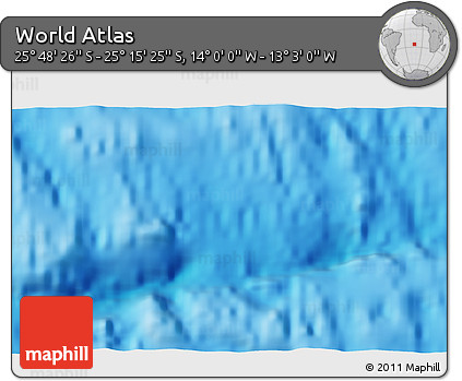 Physical 3D Map of the Area around 25° 31' 56" S, 13° 31' 30" W