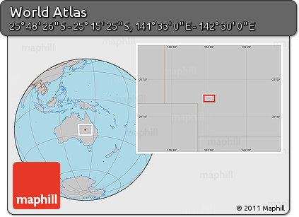 Gray Location Map of the Area around 25° 31' 56" S, 142° 1' 30" E