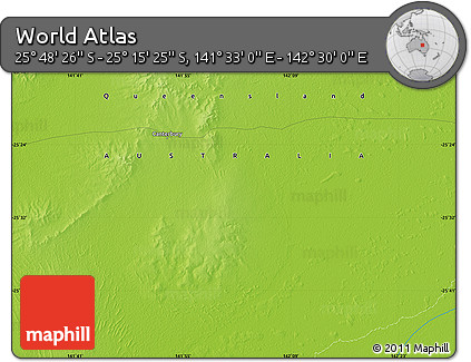 Physical Map of the Area around 25° 31' 56" S, 142° 1' 30" E