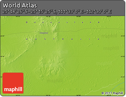 Physical Map of the Area around 25° 31' 56" S, 142° 1' 30" E