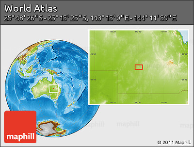 Physical Location Map of the Area around 25° 31' 56" S, 143° 43' 29" E