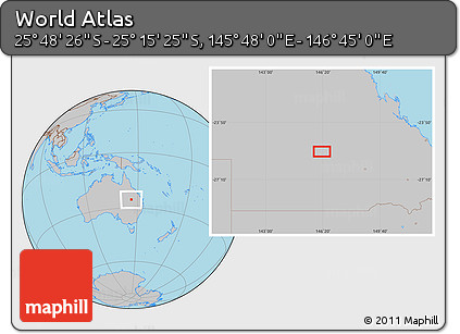 Gray Location Map of the Area around 25° 31' 56" S, 146° 16' 30" E