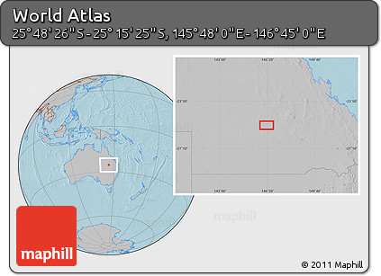 Gray Location Map of the Area around 25° 31' 56" S, 146° 16' 30" E, hill shading