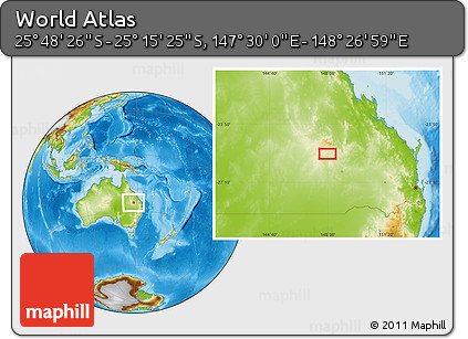 Physical Location Map of the Area around 25° 31' 56" S, 147° 58' 29" E