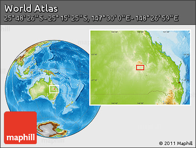 Physical Location Map of the Area around 25° 31' 56" S, 147° 58' 29" E