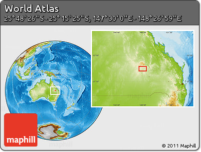 Physical Location Map of the Area around 25° 31' 56" S, 147° 58' 29" E