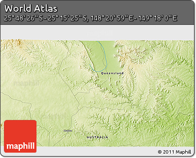 Physical 3D Map of the Area around 25° 31' 56" S, 148° 49' 29" E