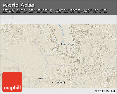 Shaded Relief 3D Map of the Area around 25° 31' 56" S, 148° 49' 29" E