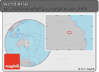 Gray Location Map of the Area around 25° 31' 56" S, 148° 49' 29" E