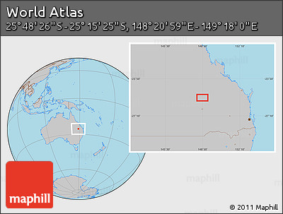 Gray Location Map of the Area around 25° 31' 56" S, 148° 49' 29" E