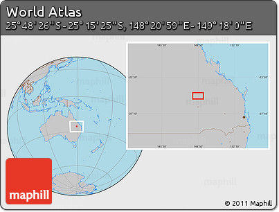 Gray Location Map of the Area around 25° 31' 56" S, 148° 49' 29" E