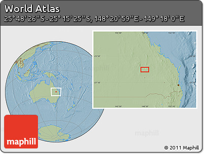 Savanna Style Location Map of the Area around 25° 31' 56" S, 148° 49' 29" E, hill shading