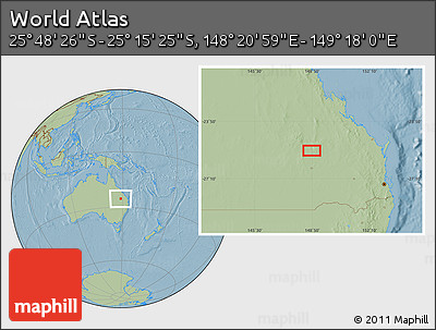 Savanna Style Location Map of the Area around 25° 31' 56" S, 148° 49' 29" E, hill shading
