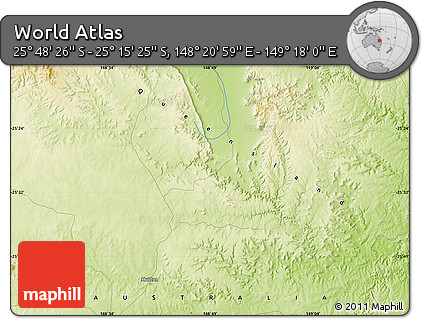 Physical Map of the Area around 25° 31' 56" S, 148° 49' 29" E