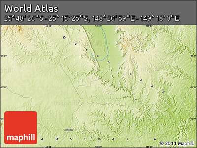 Physical Map of the Area around 25° 31' 56" S, 148° 49' 29" E