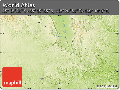 Physical Map of the Area around 25° 31' 56" S, 148° 49' 29" E