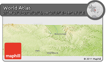 Physical Panoramic Map of the Area around 25° 31' 56" S, 148° 49' 29" E