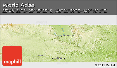 Physical Panoramic Map of the Area around 25° 31' 56" S, 148° 49' 29" E