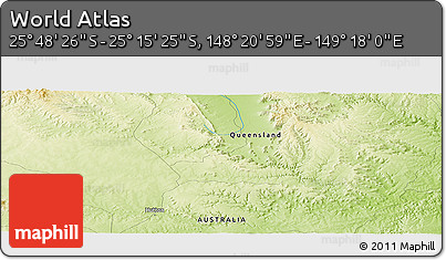 Physical Panoramic Map of the Area around 25° 31' 56" S, 148° 49' 29" E