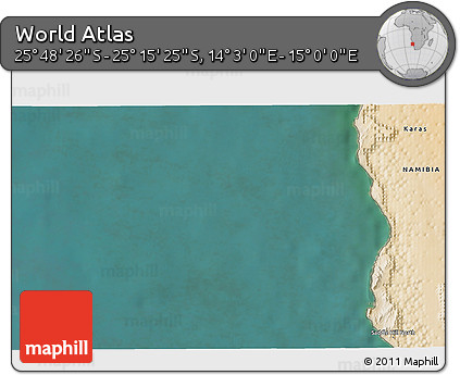 Satellite 3D Map of the Area around 25° 31' 56" S, 14° 31' 30" E