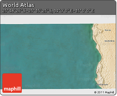 Satellite 3D Map of the Area around 25° 31' 56" S, 14° 31' 30" E
