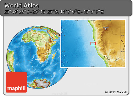 Physical Location Map of the Area around 25° 31' 56" S, 14° 31' 30" E