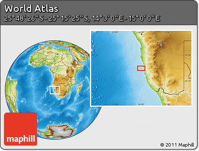 Physical Location Map of the Area around 25° 31' 56" S, 14° 31' 30" E