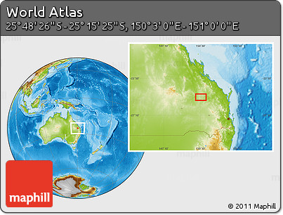 Physical Location Map of the Area around 25° 31' 56" S, 150° 31' 30" E