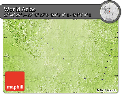 Physical Map of the Area around 25° 31' 56" S, 150° 31' 30" E