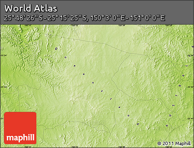Physical Map of the Area around 25° 31' 56" S, 150° 31' 30" E