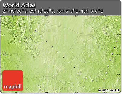 Physical Map of the Area around 25° 31' 56" S, 150° 31' 30" E