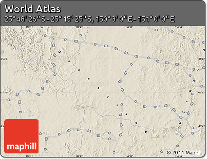 Shaded Relief Map of the Area around 25° 31' 56" S, 150° 31' 30" E