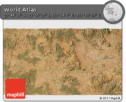 Satellite 3D Map of the Area around 25° 31' 56" S, 151° 22' 30" E