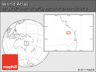 Blank Location Map of the Area around 25° 31' 56" S, 151° 22' 30" E