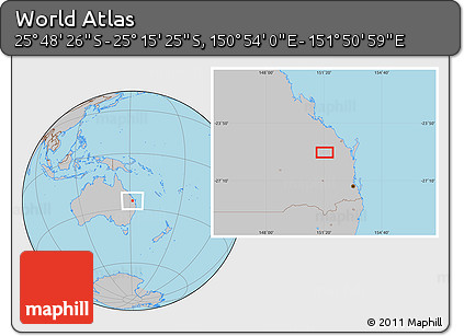 Gray Location Map of the Area around 25° 31' 56" S, 151° 22' 30" E
