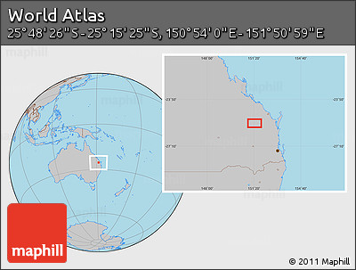 Gray Location Map of the Area around 25° 31' 56" S, 151° 22' 30" E
