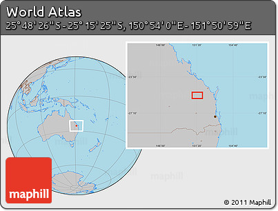 Gray Location Map of the Area around 25° 31' 56" S, 151° 22' 30" E