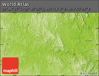 Physical Map of the Area around 25° 31' 56" S, 151° 22' 30" E