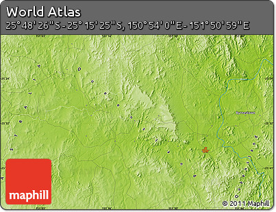 Physical Map of the Area around 25° 31' 56" S, 151° 22' 30" E