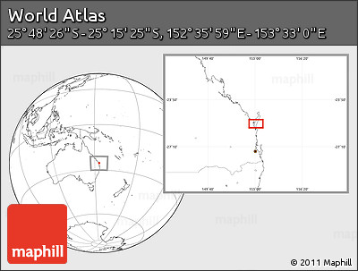 Blank Location Map of the Area around 25° 31' 56" S, 153° 4' 29" E