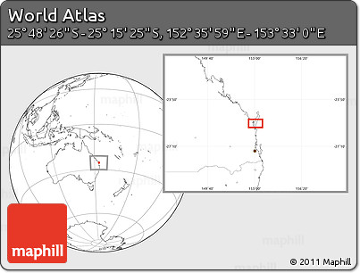 Blank Location Map of the Area around 25° 31' 56" S, 153° 4' 29" E