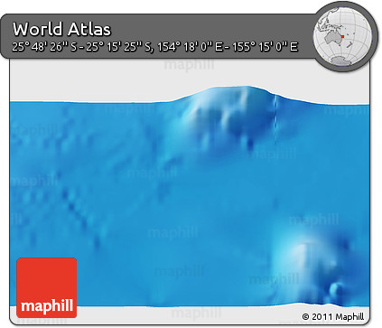 Shaded Relief 3D Map of the Area around 25° 31' 56" S, 154° 46' 30" E