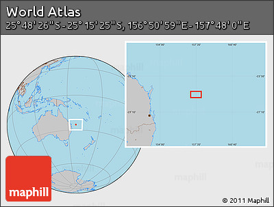 Gray Location Map of the Area around 25° 31' 56" S, 157° 19' 29" E